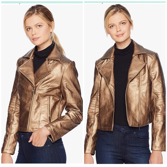 Tribal Jeans Jackets & Blazers - Tribal Jeans bronze gold pleather faux leather Moto motorcycle jacket Sz S